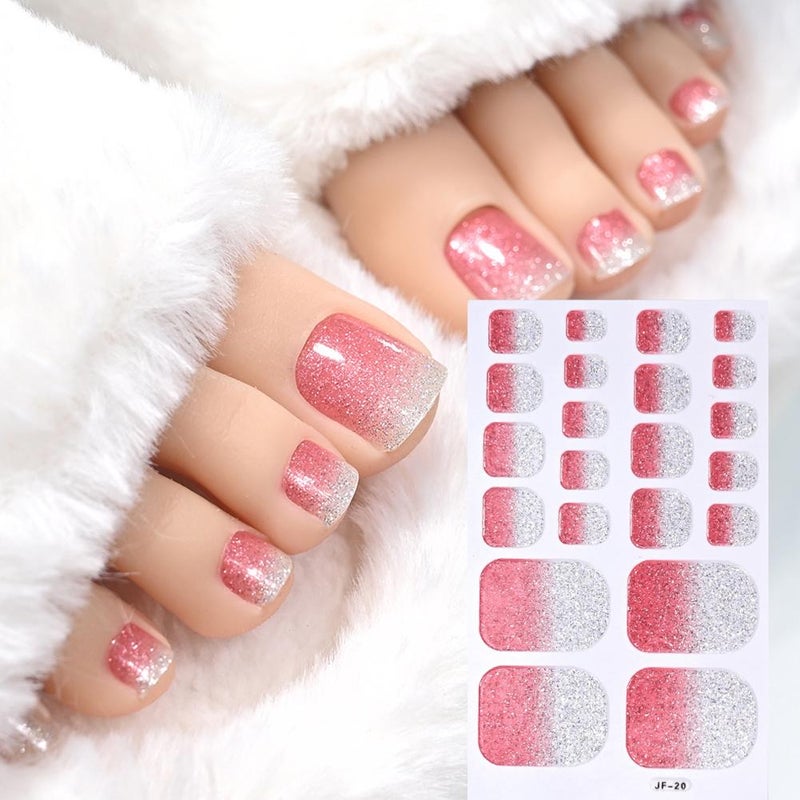22-finger toenail polish stickers with gradient glitter and gold powder, full-coverage girly toenail decorations.